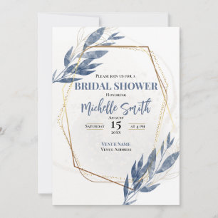 Dusty Blue Gold Eucalyptus Floral Bridal Shower Invitation