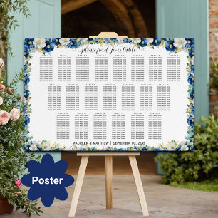 Dusty Blue Gold Floral 21 Tables Wedding Seating Poster