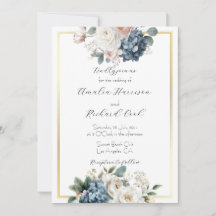 Dusty Blue Gold Floral Customisable Wedding