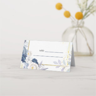 Dusty Blue Gold Floral Wedding Place Card