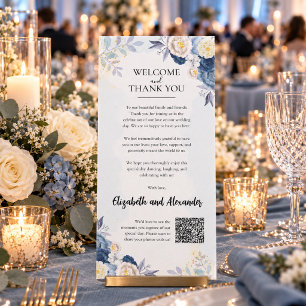 Dusty Blue Gold Floral Wedding Welcome Card