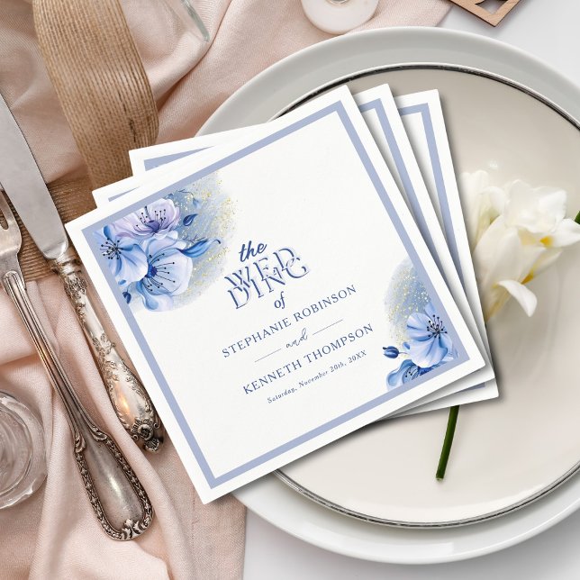Dusty Blue Gold Glitter Elegant Rustic Wedding Napkin (Creator Uploaded)