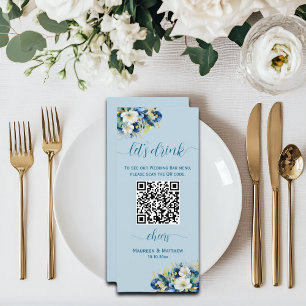Dusty Blue Gold Glitter Floral QR Code Bar  Menu