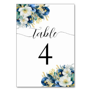 Dusty Blue Gold Glitter Floral Table Number