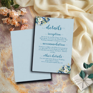 Dusty Blue Gold Glitter Floral Wedding Details Enclosure Card