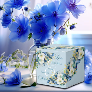Dusty Blue Gold Glitter Floral Wedding Favour Box