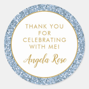 Dusty Blue Gold Glitter Thank You Party Favor Classic Round Sticker