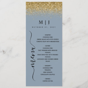 Dusty Blue & Gold Glitter Wedding Menu