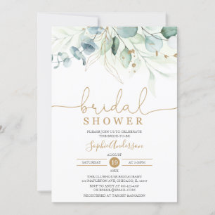 Dusty Blue Gold Greenery Eucalyptus Bridal Shower Invitation