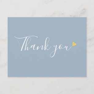 Dusty Blue Gold Heart Script Business Thank You Postcard