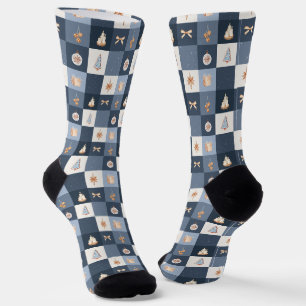 Dusty Blue & Gold Holiday Design Socks