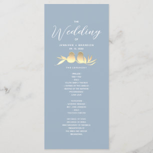 Dusty Blue Gold Lovebirds Wedding Program