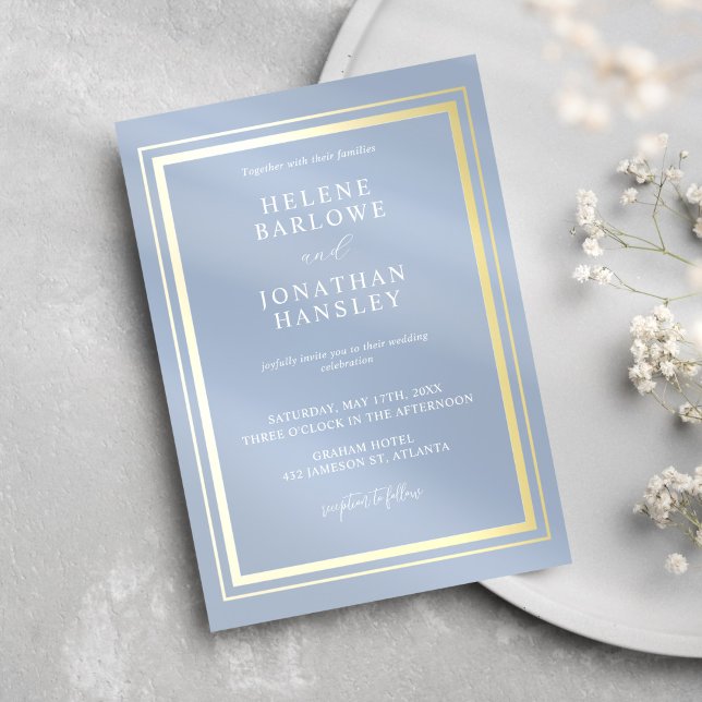 Dusty Blue Gold Modern Minimalist Elegant Wedding Invitation (Dusty Blue Gold Modern Minimalist Elegant Wedding Invitation)