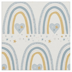 Dusty Blue Gold Muted Rainbow Stars Baby Nursery Fabric