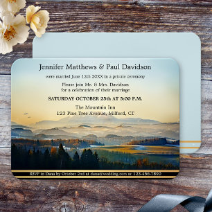 Dusty Blue Gold Painted Mountain Wedding Reception Invitation
