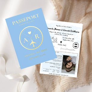 Dusty Blue & Gold Passport Wedding Invitation
