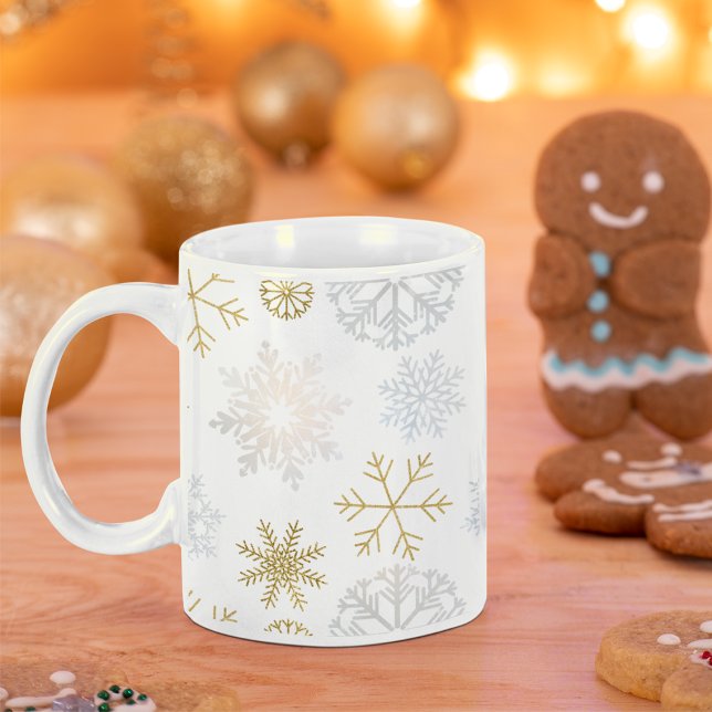 Dusty Blue & Gold Snowflake Winter Mug (Winter Wonderland Keepsake Mug)