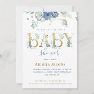 Dusty Blue Gold Watercolor Floral Baby