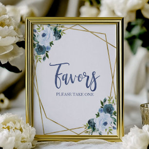 Dusty Blue Gold Watercolor Floral Favours Sign