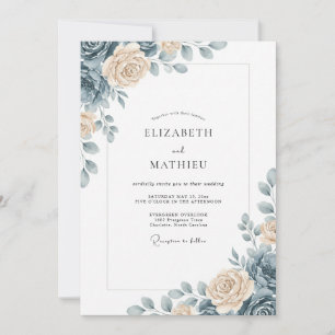 Dusty Blue Graceful Floral Wedding Invitation