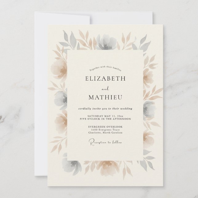 Dusty Blue Graceful Nature Wedding Invitation (Front)