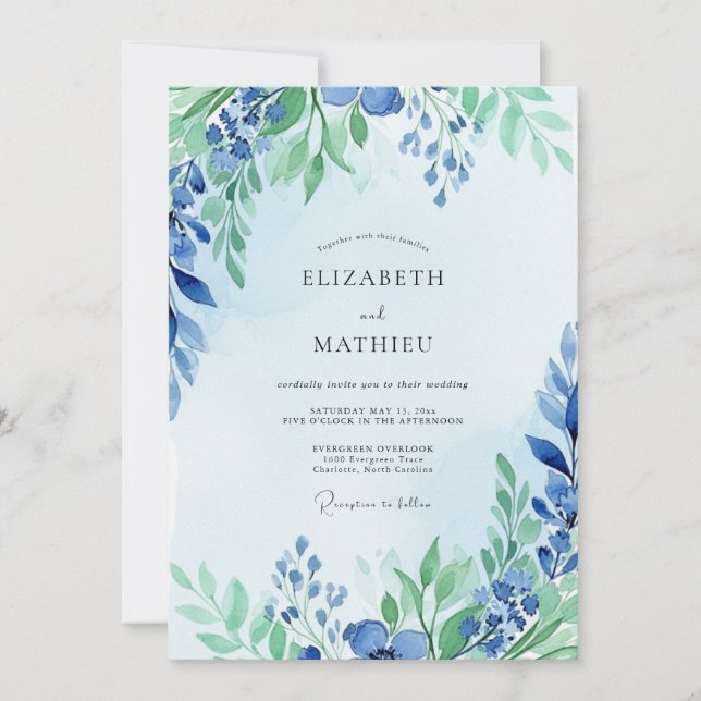 Dusty Blue Graceful Spring Wedding Invitation (Front)