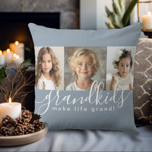 Dusty Blue Grandkids Make Life Grand Photo Collage Cushion