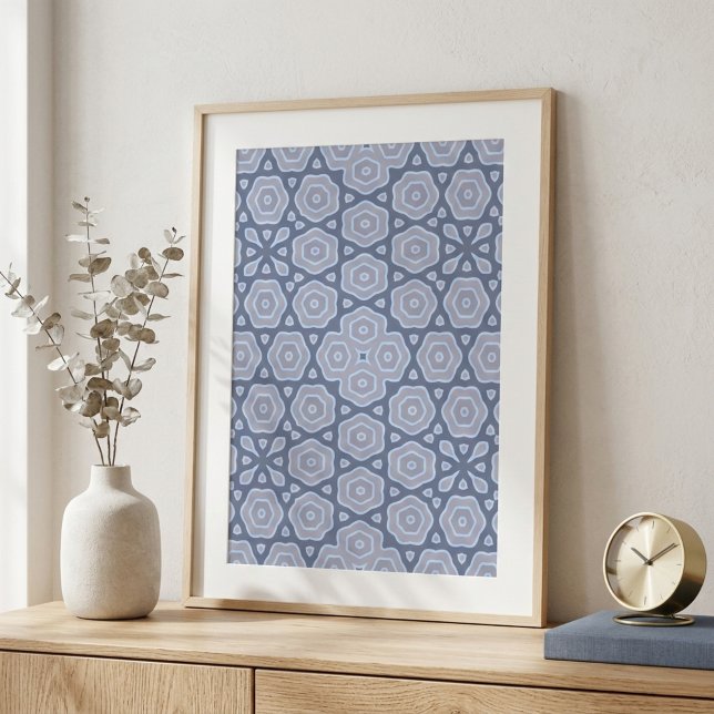 Dusty Blue & Gray Geometric Mandala Pattern Square Poster (Creator Uploaded)