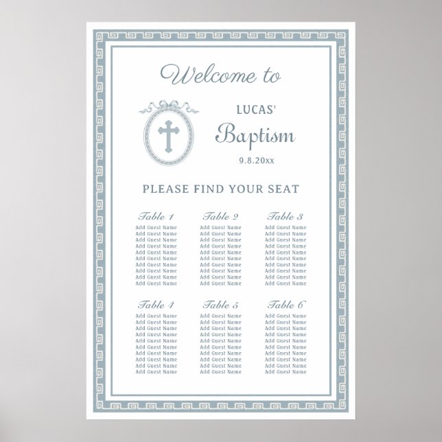 Dusty Blue Greek Frame Baptism Seating Chart (Front)