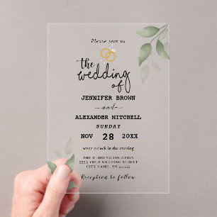 Dusty Blue Green Gold Eucalyptus Greenery Wedding  Acrylic Invitations