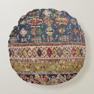 Dusty Blue Green Kuba II Mustard Bands  Round Cushion