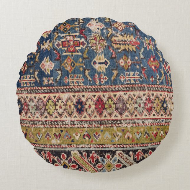 Dusty Blue Green Kuba II Mustard Bands  Round Cushion (Front)