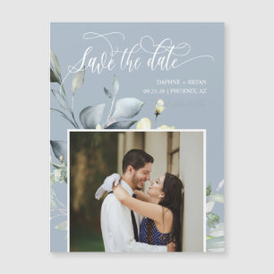 Dusty Blue Green Leaves Save the Date Photo Magnet