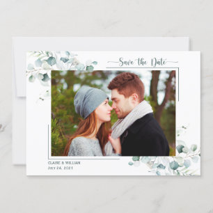 Dusty  Blue Green Leaves Wedding Save the Date
