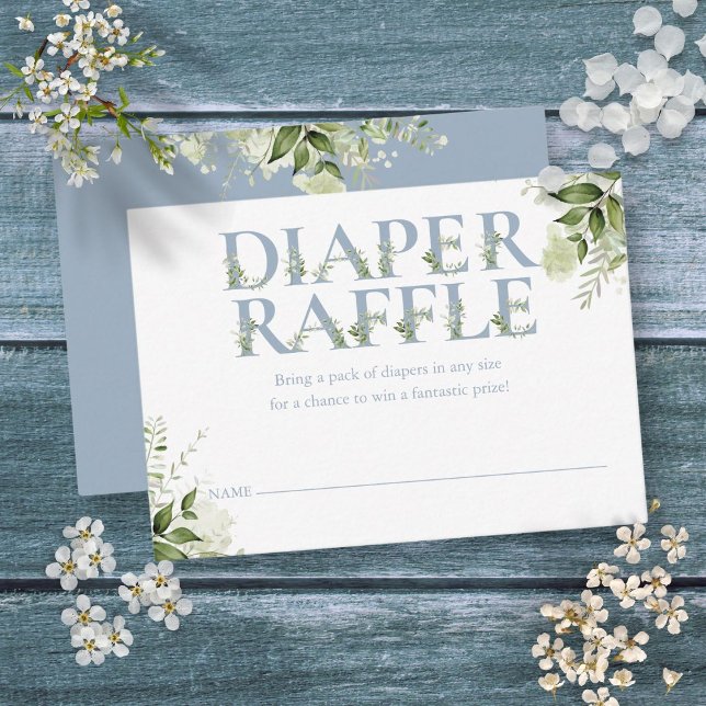 Dusty Blue Greenery Diaper Raffle Baby Shower Enclosure Card (Dusty Blue Greenery Diaper Raffle Baby Shower Enclosure Card)
