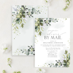 Dusty Blue Greenery Elegant Virtual Bridal Shower Invitation