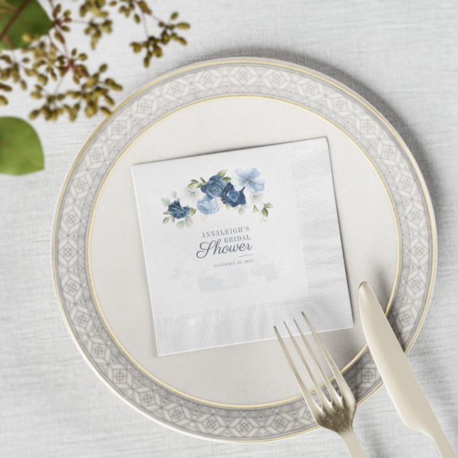 Dusty Blue Greenery Eucalyptus Bridal Shower Paper Napkin (Creator Uploaded)