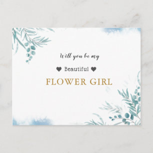 Dusty Blue Greenery Eucalyptus Leaves Flower Girl Invitation Postcard