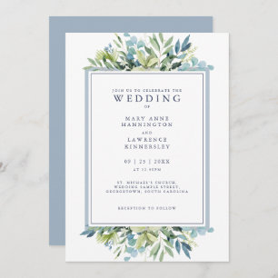 Dusty Blue Greenery Eucalyptus Wedding Invitation
