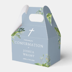 Dusty Blue Greenery Floral Confirmation Favour Box