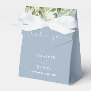 Dusty Blue Greenery Floral Heart Script Wedding Favour Box