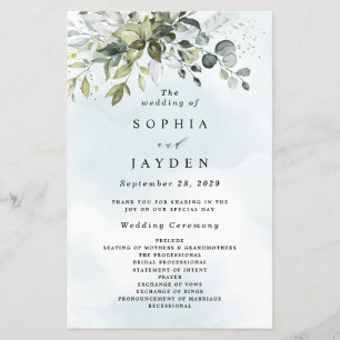 Dusty Blue Greenery Floral Rustic Wedding Programs