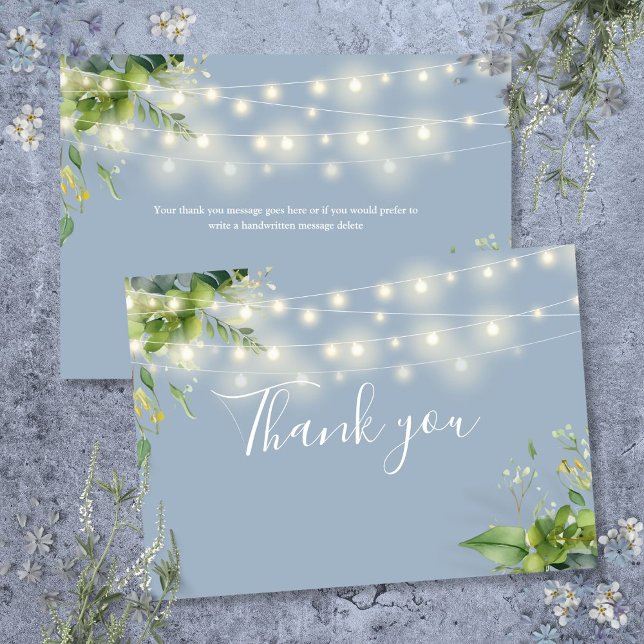 Dusty Blue Greenery Floral String Lights Thank You Card (Dusty Blue Greenery Floral String Lights Thank You Card)