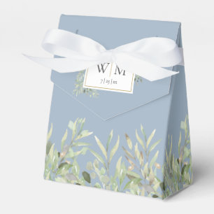 Dusty Blue Greenery Foliage Monogram Wedding Favour Box