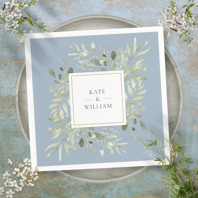 Dusty Blue Greenery Foliage Wedding Napkins (Dusty Blue Greenery Foliage Wedding Napkins)