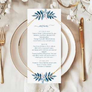 Dusty Blue Greenery Geometric Modern Wedding Menu