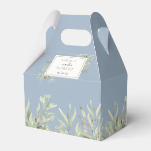 Dusty Blue Greenery Gold Geometric Wedding Favour Box