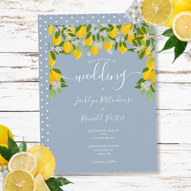 Dusty Blue Greenery Lemons Blossom Wedding Invitation (Dusty Blue Greenery Lemons Blossom Wedding Invitation)