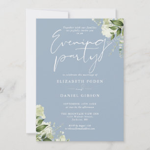 Dusty Blue Greenery Photo Wedding Evening Party Invitation