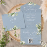 Dusty Blue Greenery QR Code Monogram Wedding All In One Invitation<br><div class="desc">All in one wedding invitation featuring botanical greenery rustic leaves,  and elegant typography on a dusty blue background. The invitation includes a perforated RSVP card featuring a QR code. Designed by Thisisnotme©</div>